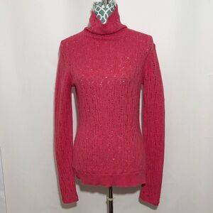 Inhabit Raspberry Pink Turtleneck Cashmere Sweater Open Knut Size Medium